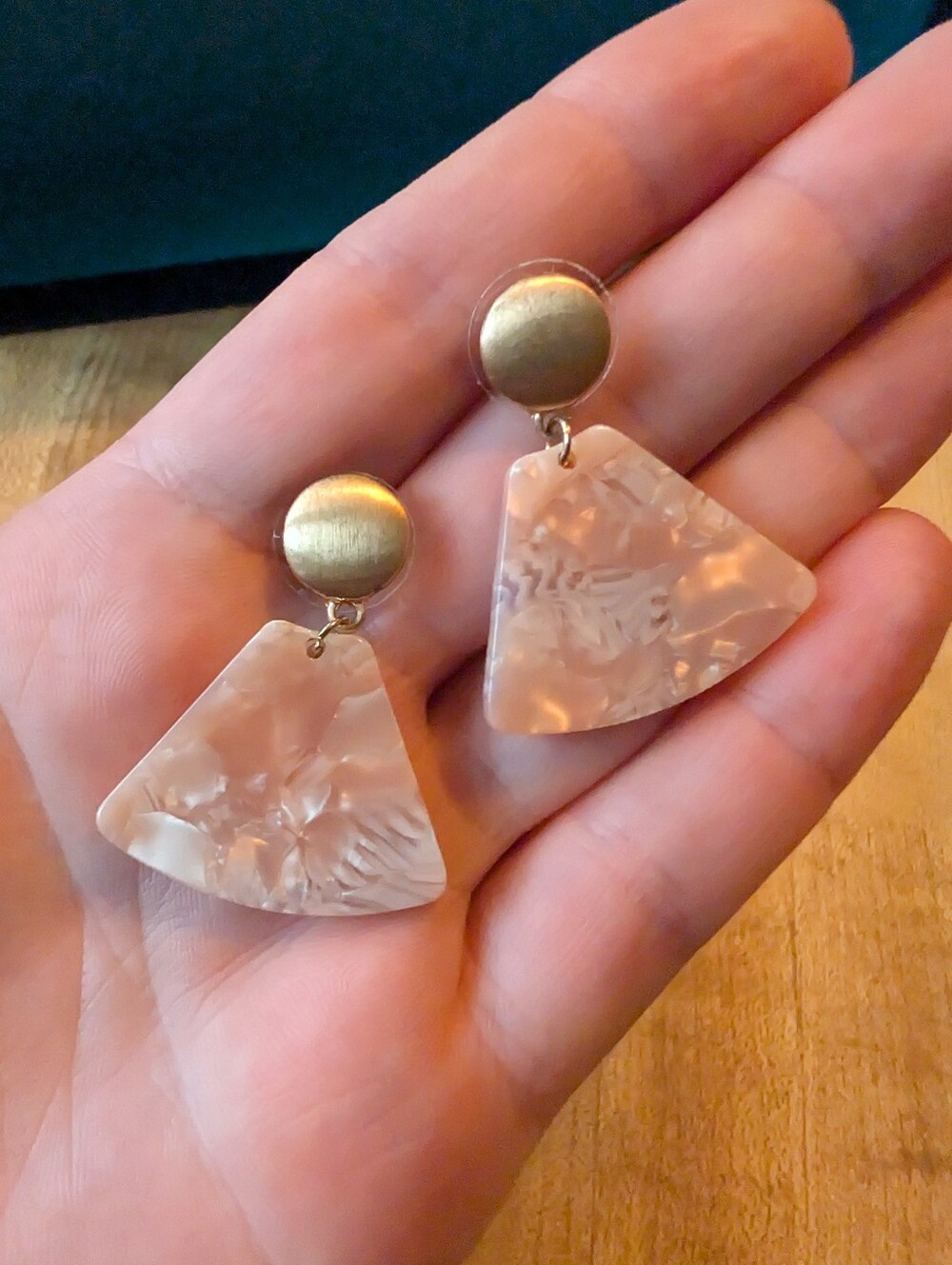 Acrylic Iridescent Triangle Earrings on Gold Studs